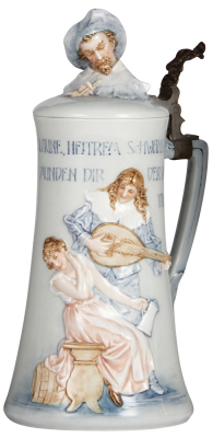 Porcelain stein, 1.0L, 11.5'' ht., relief, by Ens, hand-painted, pate-sur-pate, porcelain lid, mint. - 3