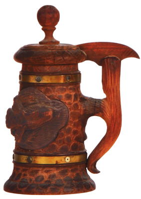 Wood stein, .5L, 9.1"ht., hand-carved, mid 1900s, Alligator, wood is dry, good condition - 2