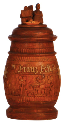 Wood stein, 9.0'' ht., hand-carved, Franz Heil, 1938, good condition.