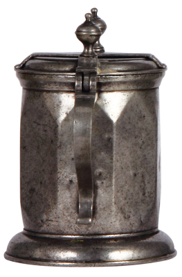 Pewter stein, 7.6" ht., 1800s, touchmark on base, rare double handles and two part lid, good condition. - 2