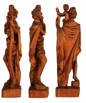 Black Forest wood carving, 17.3' ht. x 5.0'' w. x 3.6'' deep, linden wood, Man with Child, mid to late 1900s, very good quality and condition. - 2