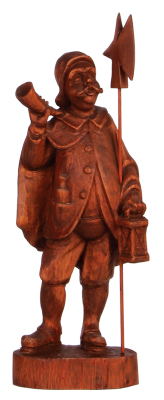 Black Forest wood carving, 16.0'' ht. x 5.5'' w. x 3.5'' deep, linden wood, Night Watchman, mid to late 1900s, very good quality and condition.