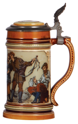 Mettlach stein, .5L, 1164, etched, by C. Warth, inlaid lid, mint. - 2