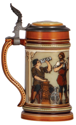 Mettlach stein, .5L, 1164, etched, by C. Warth, inlaid lid, mint. - 3