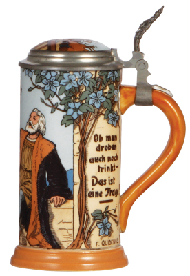 Mettlach stein, .5L, 3221, etched, by F. Quidenus, inlaid lid, mint. - 2