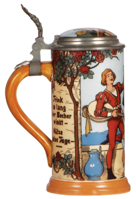 Mettlach stein, .5L, 3221, etched, by F. Quidenus, inlaid lid, mint. - 3