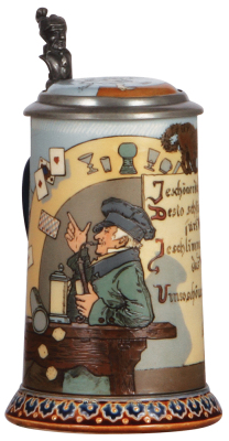 Mettlach stein, .5L, 2090, etched, by H. Schlitt, inlaid lid, mint.