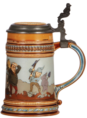 Mettlach stein, .5L, 1475, etched, inlaid lid, mint. - 2