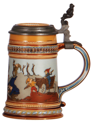 Mettlach stein, .5L, 1476, etched, inlaid lid, mint. - 2