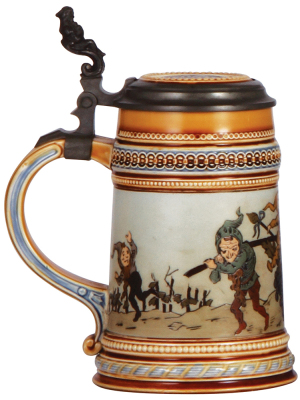 Mettlach stein, .5L, 1477, etched, inlaid lid, mint. - 3