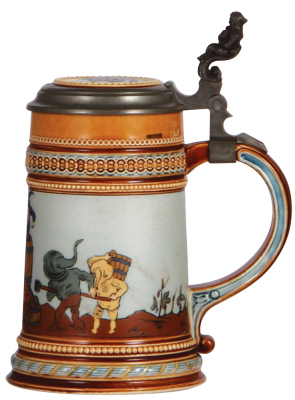 Mettlach stein, .5L, 1478, etched, inlaid lid, mint. - 2