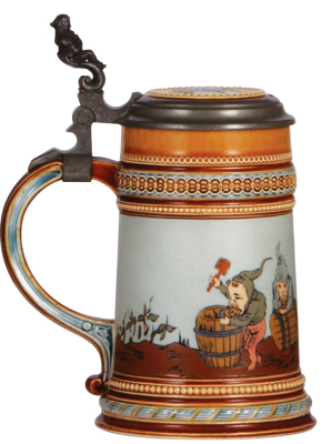 Mettlach stein, .5L, 1478, etched, inlaid lid, mint. - 3