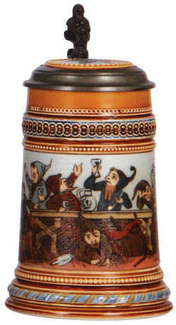 Mettlach stein, .5L, 1479, etched, inlaid lid, mint.