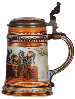 Mettlach stein, .5L, 1479, etched, inlaid lid, mint. - 2