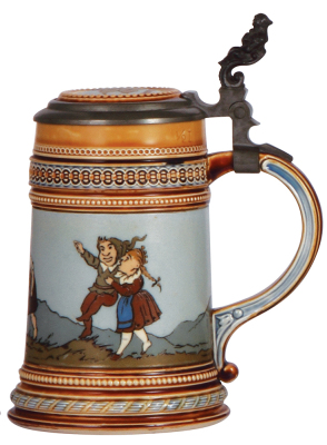 Mettlach stein, .5L, 1480, etched, inlaid lid, mint. - 2