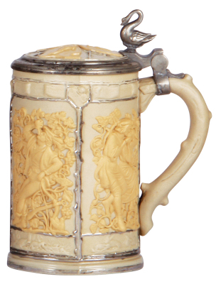 Mettlach stein, .5L, 24, earlyware, inlaid lid, mint. - 2