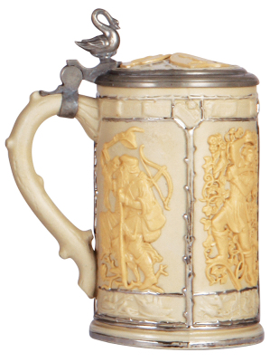 Mettlach stein, .5L, 24, earlyware, inlaid lid, mint. - 3