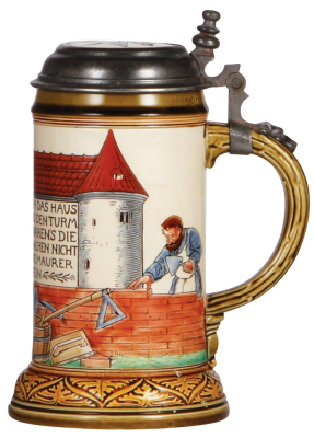 Mettlach stein, .5L, 2724, etched, by Otto Hupp, Mason Occupation, inlaid lid, mint. - 2