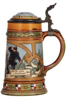 Mettlach stein, .5L, 2029, etched, inlaid lid, mint. - 2