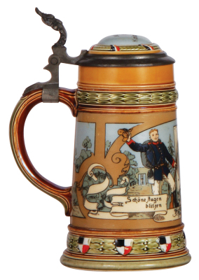 Mettlach stein, .5L, 2029, etched, inlaid lid, mint. - 3