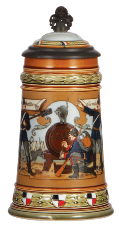 Mettlach stein, .5L, 2030, etched, inlaid lid, mint.