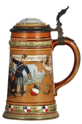 Mettlach stein, .5L, 2030, etched, inlaid lid, mint. - 2