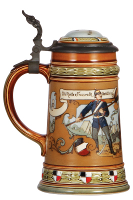 Mettlach stein, .5L, 2030, etched, inlaid lid, mint. - 3