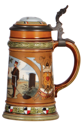 Mettlach stein, .5L, 2031, etched, inlaid lid, mint. - 2