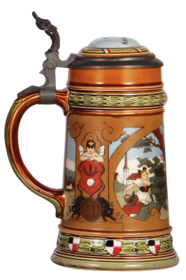 Mettlach stein, .5L, 2031, etched, inlaid lid, mint. - 3