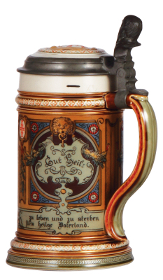 Mettlach stein, .5L, 1914, etched, inlaid lid, mint. - 2