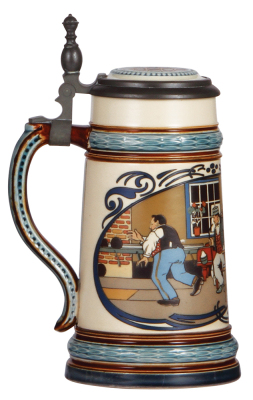 Mettlach stein, .5L, 2632, etched, inlaid lid, mint. - 3