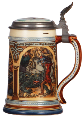 Mettlach stein, .5L, 2394, etched, inlaid lid, mint. - 2