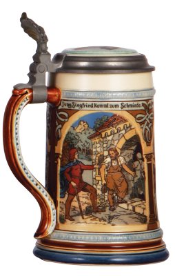 Mettlach stein, .5L, 2394, etched, inlaid lid, mint. - 3