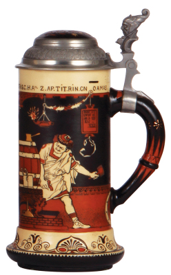 Mettlach stein, .5L, 2192, etched, by H. Schlitt, inlaid lid, mint. - 2