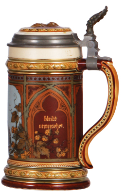 Mettlach stein, .5L, 1915, etched & transfer, by Warth, Cölner Dom, inlaid lid, mint. - 2