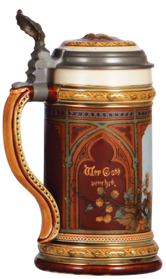 Mettlach stein, .5L, 1915, etched & transfer, by Warth, Cölner Dom, inlaid lid, mint. - 3