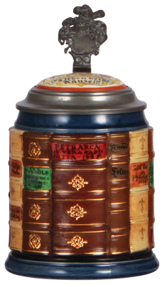 Mettlach stein, .5L, 2001C, decorated relief, Scholars Book Stein, inlaid lid, mint.