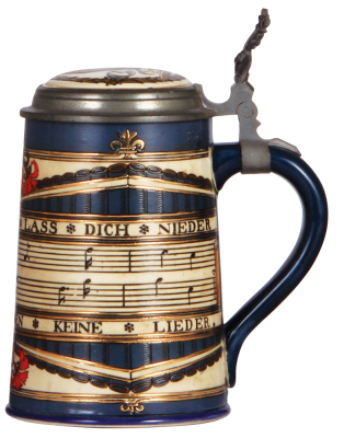 Mettlach stein, .5L, 2097, etched, inlaid lid, mint. - 2