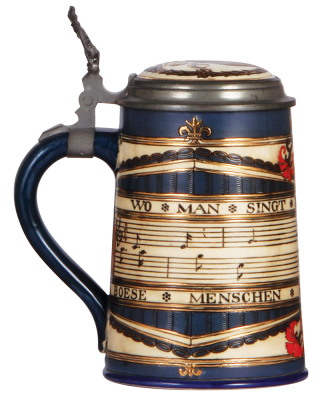 Mettlach stein, .5L, 2097, etched, inlaid lid, mint. - 3