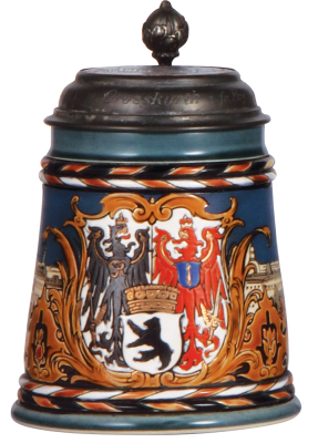 Mettlach stein, .5L, 2024, etched, Berlin, inlaid lid, mint.