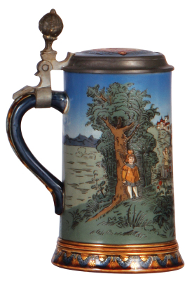 Mettlach stein, .5L, 2082, etched, Wilhelm Tell, inlaid lid, mint.  - 3