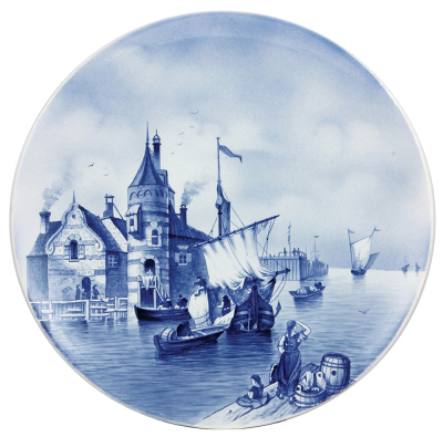 Mettlach plaque, 17.0" d., 5080/1044, Delft, mint.