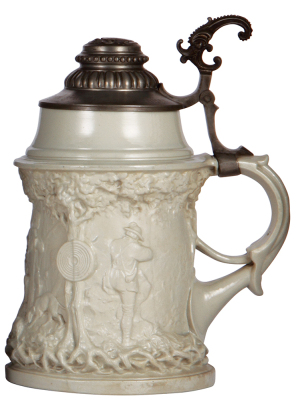 Mettlach stein, 1.8L, 11.0" ht., 812, earlyware, original pewter lid, mint. 