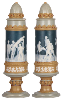 Mettlach pokal, 16.5" ht., 2522, cameo, body mint, lid has a 1" chip & missing finial.  - 2