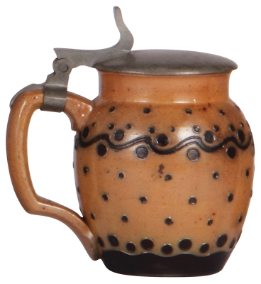 Stoneware stein, .5L, relief, marked 1770, made by Reinhold Merkelbach, designed by R. Riemerschmid, brown saltglaze, Art Nouveau, pewter lid, mint. - 3