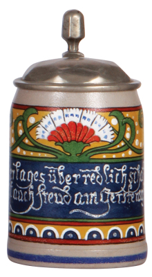 Stoneware stein, .5L, transfer & hand-painted, marked Marzi & Remy, signed F. Ringer, pewter lid, mint.