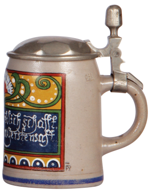 Stoneware stein, .5L, transfer & hand-painted, marked Marzi & Remy, signed F. Ringer, pewter lid, mint. - 2