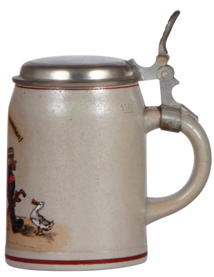 Stoneware stein, .5L, transfer & hand-painted, Wir stehen fest u. treu zusammen!, pewter lid, mint. - 2