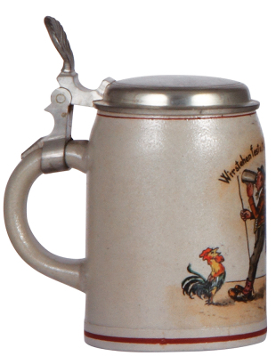 Stoneware stein, .5L, transfer & hand-painted, Wir stehen fest u. treu zusammen!, pewter lid, mint. - 3