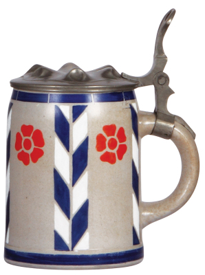 Stoneware stein, .5L, hand-painted, marked M. & W. Gr., signed L. Hohlwein, Art Nouveau, pewter lid, mint. - 2